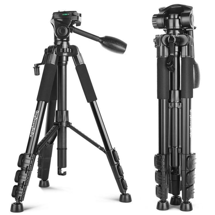 Q111 4-Section Folding Legs Live Broadcast Aluminum Alloy Tripod Mount with Three-dimensional Damping Tripod Heads(Black) - Camera Accessories by buy2fix | Online Shopping UK | buy2fix