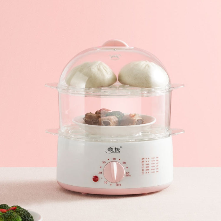 LINGRUI Timer Mini Multi-Function Egg Cooker Automatic Power Off Home Breakfast Machine, CN Plug, Specification:Double Layers(Pink) - Home & Garden by buy2fix | Online Shopping UK | buy2fix