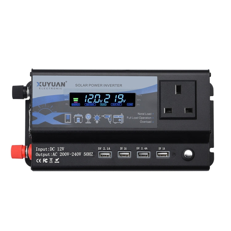 XUYUAN 3000W Car Inverter LED Colorful Atmosphere Light 4USB Charging Converter, UK Plug, Specification: 12V-220V - Modified Square Wave by buy2fix | Online Shopping UK | buy2fix