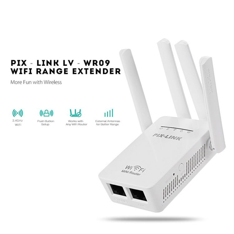 PIX-LINK LV-WR09 300Mbps WiFi Range Extender Repeater Mini Router(UK Plug) - Wireless Routers by buy2fix | Online Shopping UK | buy2fix