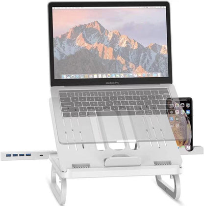 A23 Foldable Notebook Stand With 10-Speed Adjustment Computer Cooling Lifting Stand, Colour:  Detachable Accessories 3.0HUB (White) - Computer & Networking by buy2fix | Online Shopping UK | buy2fix