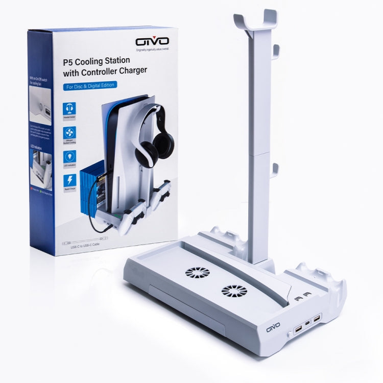 OIVO IV-P5249 Dual-Charge Cooling Base Bracket Disc Storage Rack With Earphone Bracket Suitable For PS5(White) - Charger & Power by OIVO | Online Shopping UK | buy2fix