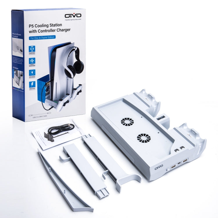 OIVO IV-P5249 Dual-Charge Cooling Base Bracket Disc Storage Rack With Earphone Bracket Suitable For PS5(White) - Charger & Power by OIVO | Online Shopping UK | buy2fix