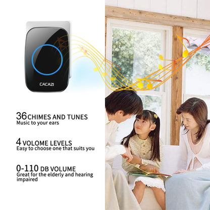 CACAZI H10 1 For 2 Home Wireless Music Doorbell without Battery, Plug:UK Plug(Black) - Security by CACAZI | Online Shopping UK | buy2fix