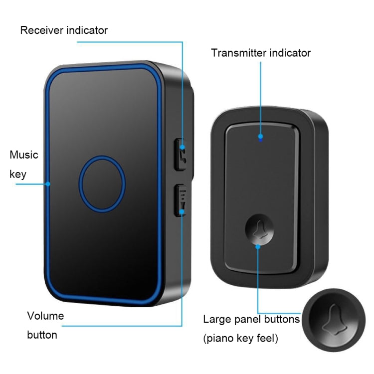 CACAZI  A19 1 For 3  Wireless Music Doorbell without Battery, US Plug(Black) - Security by CACAZI | Online Shopping UK | buy2fix