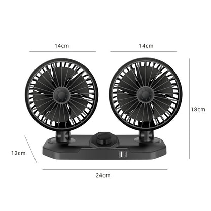 F558 With USB Mobile Phone Charging Car Fan 12/24V Car Truck Double Shaking Head Fan(Double Head 24V) - In Car by buy2fix | Online Shopping UK | buy2fix