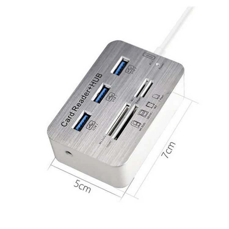 619-3.0 3 Port HUB + 4 Port Card Reader One to Three High Speed USB 3.0 Hub Splitter(White) - USB 3.0 HUB by buy2fix | Online Shopping UK | buy2fix