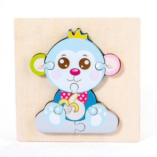 3 PCS Early Childhood Education Wooden Three-Dimensional Jigsaw Puzzle Toy(S-Monkey) - Puzzle Toys by buy2fix | Online Shopping UK | buy2fix