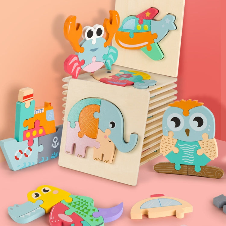 3 PCS Early Childhood Education Wooden Three-Dimensional Jigsaw Puzzle Toy(Y-Owl) - Puzzle Toys by buy2fix | Online Shopping UK | buy2fix