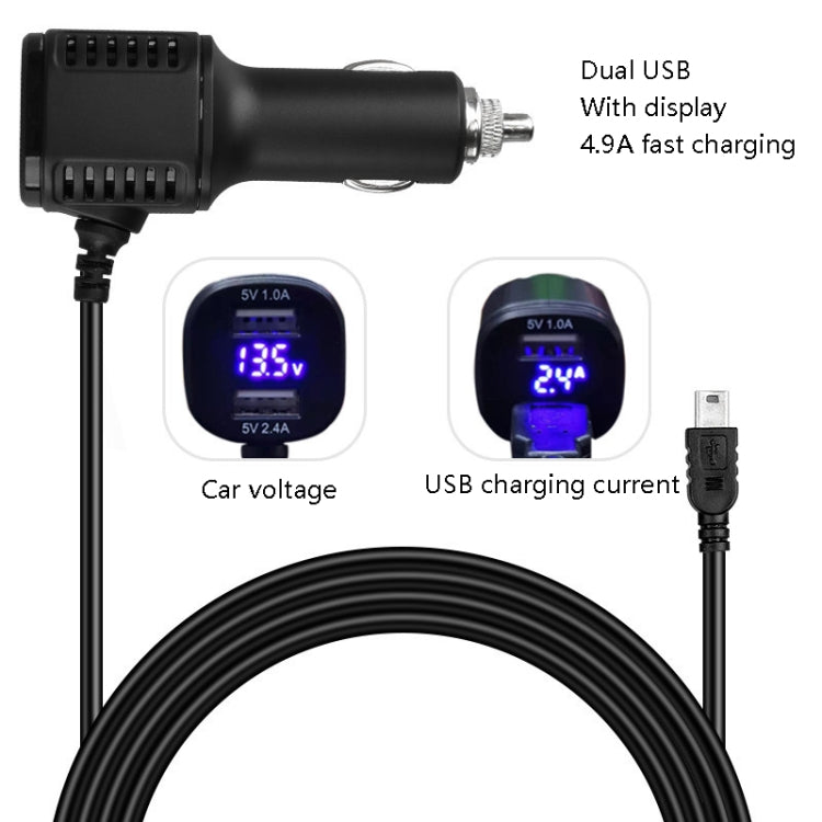 H519 Car Charger Driving Recorder Power Cord Dual USB With Display Charging Line, Specification: Mini Straight - In Car by buy2fix | Online Shopping UK | buy2fix