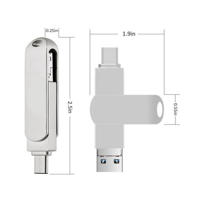 128GB USB 3.0 + 8 Pin + USB-C / Type-C 3 in 1 Phone Computer Rotatable Metal U-Disk - USB Flash Drives by buy2fix | Online Shopping UK | buy2fix