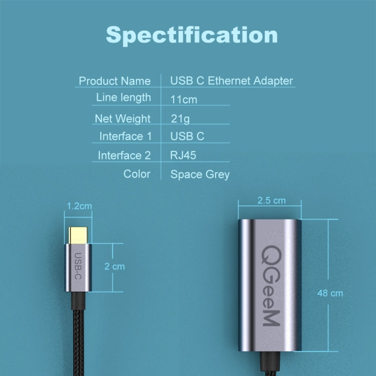 QGeeM QG-UA05 USB-C to Ethernet Adapter(Silver Gray) - USB Network Adapter by QGeeM | Online Shopping UK | buy2fix