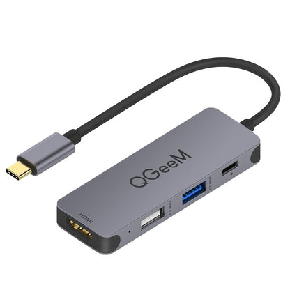 QGeeM UH04-1 4 In 1 USB 3.0 Multifunction Type-C Extension HUB Adapter(Silver Gray) - Computer & Networking by buy2fix | Online Shopping UK | buy2fix