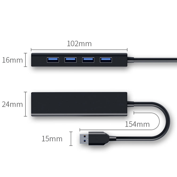 4 X USB 2.0 Ports HUB Converter, Cable Length: 15cm,Style： With Light Bar Black - USB 2.0 HUB by buy2fix | Online Shopping UK | buy2fix