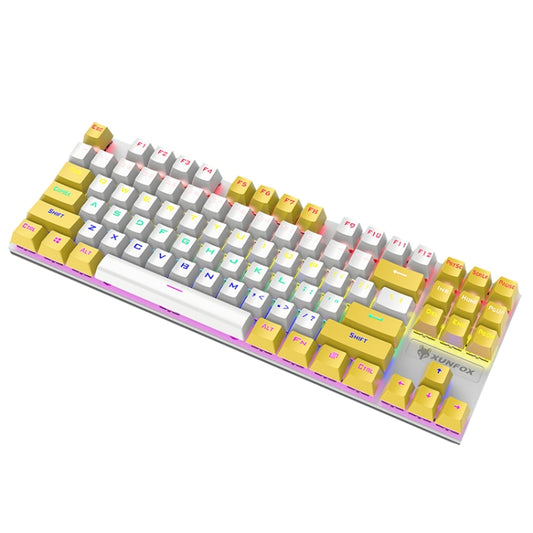 XUNFOX K80 87 Keys Wired Gaming Mechanical Illuminated Keyboard, Cable Length:1.5m(White Yellow) - Wired Keyboard by XUNFOX | Online Shopping UK | buy2fix