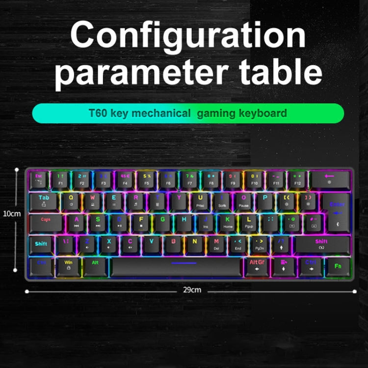 ZIYOU LANG T60 62-Key RGB Luminous Mechanical Wired Keyboard, Cable Length:1.5m(White Red Shaft) - Wired Keyboard by ZIYOU LANG | Online Shopping UK | buy2fix