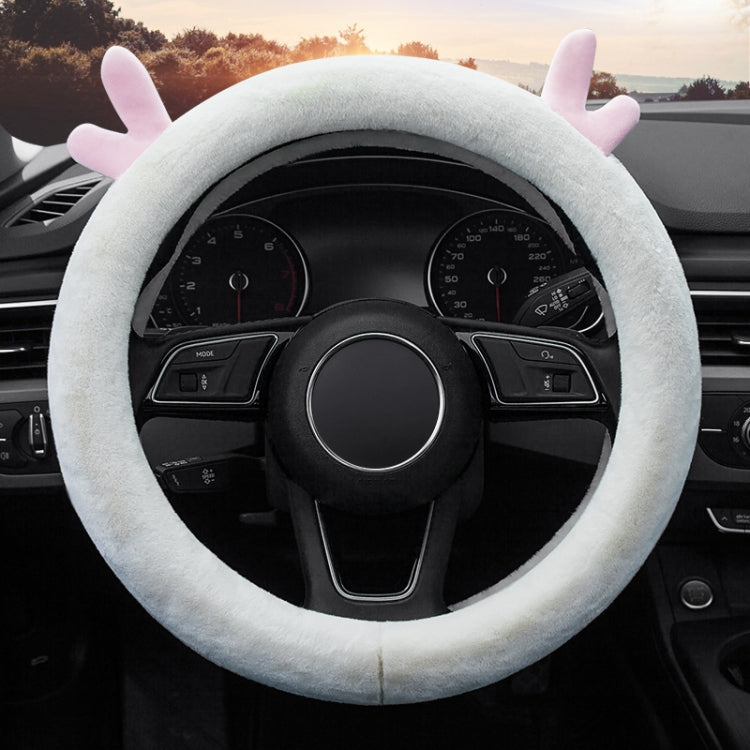 Antler Thick Plush Steering Wheel Cover, Style: O Type (White) - In Car by buy2fix | Online Shopping UK | buy2fix