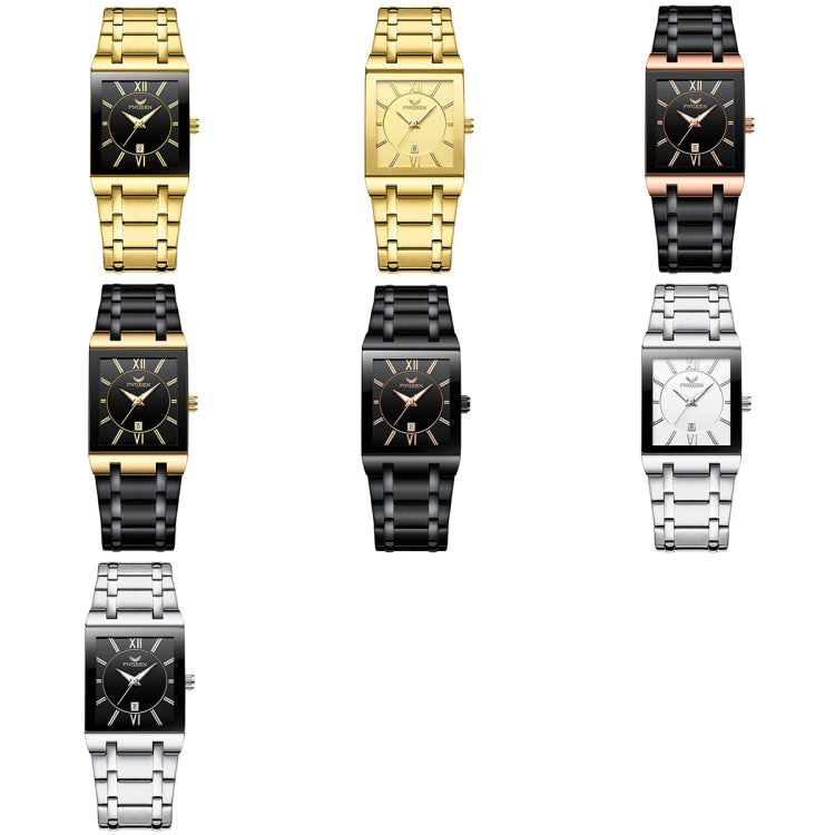FNGEEN 3627 Waterproof Calendar Men Square Watch(Black Belt Rose Shell Black Surface) - Alloy Watches by FNGEEN | Online Shopping UK | buy2fix