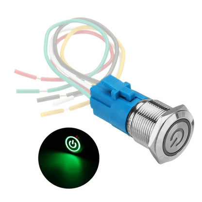 2 PCS 19mm Car Modified Metal Waterproof Button Flat Switch With Light, Color: Self-lock Green Light - In Car by buy2fix | Online Shopping UK | buy2fix