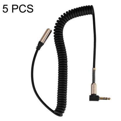 5PCS 3.5MM Male To Female Elbow Spring Retractable Audio Line, Cable Length: 1.5m(Black) - Aux Cable by buy2fix | Online Shopping UK | buy2fix