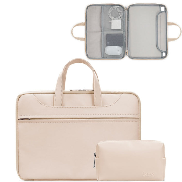 Baona BN-Q006 PU Leather Full Opening Laptop Handbag For 13/13.3 inches(Light Apricot Color+Power Bag) - 13.3 inch by Baona | Online Shopping UK | buy2fix