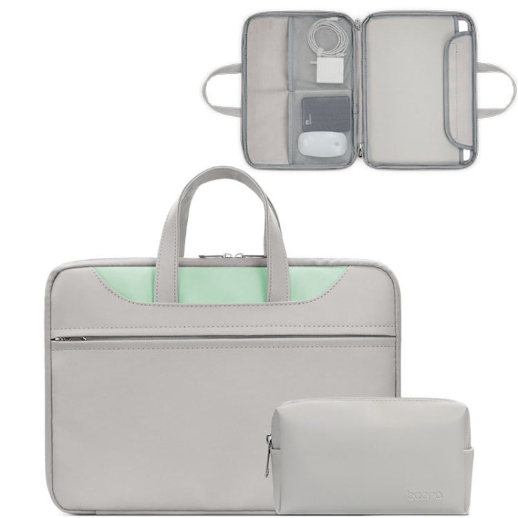 Baona BN-Q006 PU Leather Full Opening Laptop Handbag For 15/15.6/16 inches(Gray+Mint Green+Power Bag) - 15.6 - 17 inch by Baona | Online Shopping UK | buy2fix