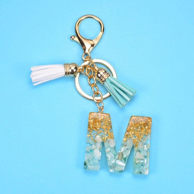 2 PCS Gold Foil English Letter Tassel Keychain Bag Decoration Pendant(M) - In Car by buy2fix | Online Shopping UK | buy2fix