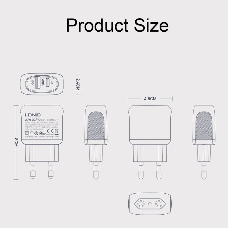 LDNIO A2316C 20W PD+QC 3.0 Phone USB Multi-hole Fast Charger EU Plug with Type-C to 8 Pin Cable - Mobile Accessories by LDNIO | Online Shopping UK | buy2fix