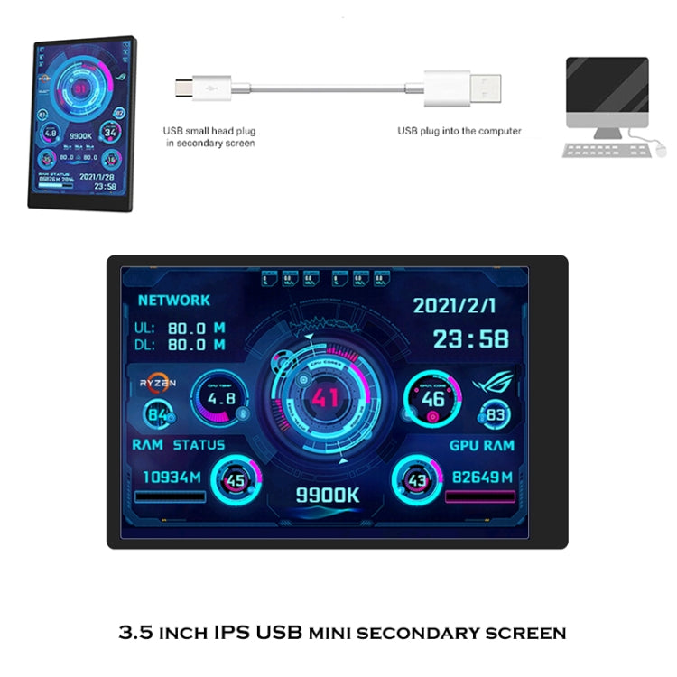 3.5 Inch IPS View All Computer Monitor USB Chassis Vice Screen Set 3 (Black) - Computer & Networking by buy2fix | Online Shopping UK | buy2fix