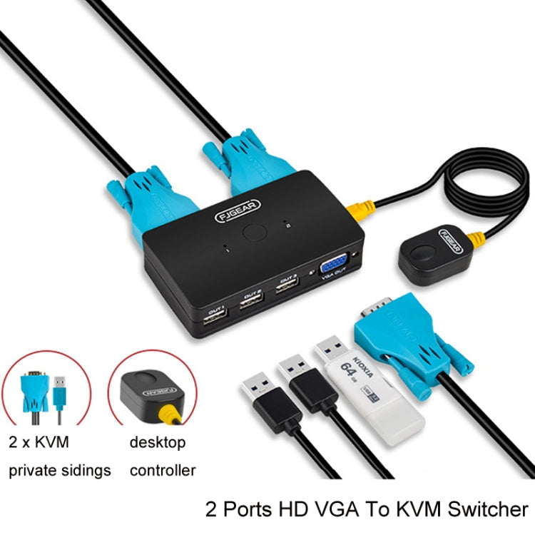FJGEAR FJ-210UK 2 Ports HD VGA To KVM Switcher With Desktop Controller(Black) - Switch by FJGEAR | Online Shopping UK | buy2fix