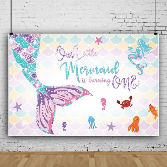 120 x 80cm Mermaid Happy Birthday Photography Background Cloth(12101996) - Camera Accessories by buy2fix | Online Shopping UK | buy2fix