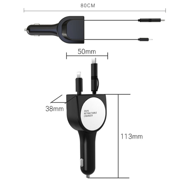 3 In 1 3.1A Dual USB Single Pull Retractable Fast QC3.0 Car Charger(Red) - In Car by buy2fix | Online Shopping UK | buy2fix