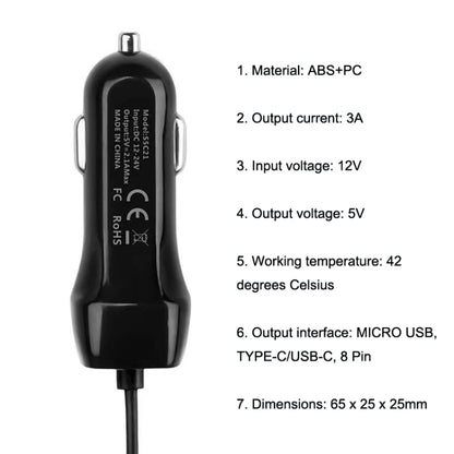 522AL Fast Charging With Cable Car Charging, Output Interface: Micro USB (Black) - In Car by buy2fix | Online Shopping UK | buy2fix