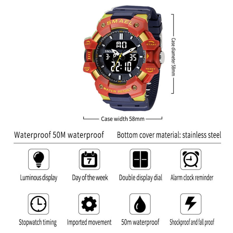 SMAEL 8080 Outdoor Sports Waterproof Multifunctional Glowing Double Dial Watch(Black Orange) - Sport Watches by SMAEL | Online Shopping UK | buy2fix