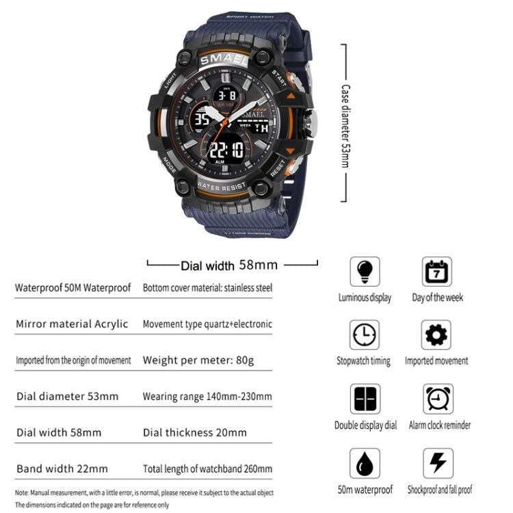 SMAEL 8079 Outdoor Multifunctional Dual Display Dial Waterproof Sports Watch(Black Silver) - Sport Watches by SMAEL | Online Shopping UK | buy2fix