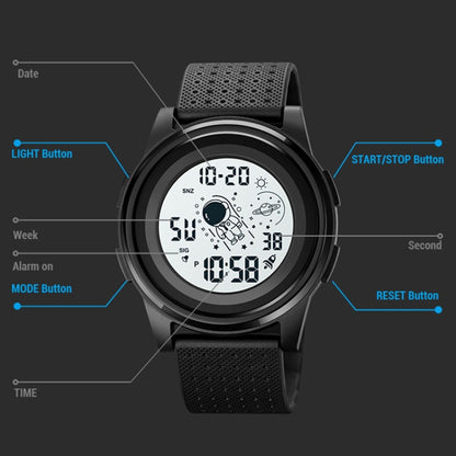 SKMEI 1883 Ultra-Thin Case Sports Multi-Function Watch Astronaut Watch(Black White Machine) - Sport Watches by SKMEI | Online Shopping UK | buy2fix