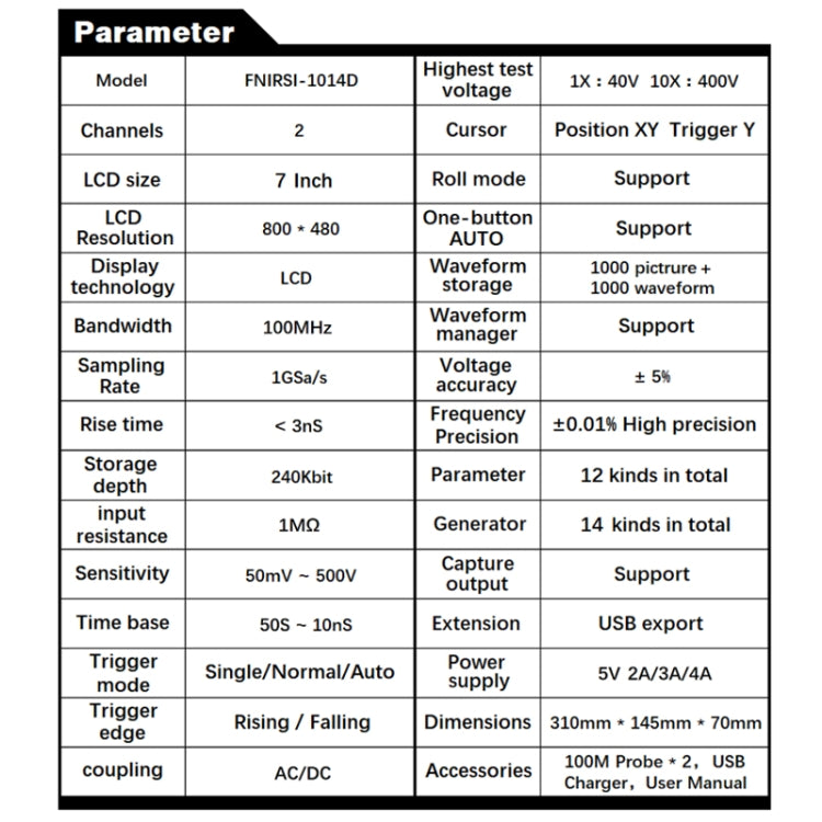 FNIRSI 1014D +P4100 Probe 2 in 1 Dual-channel 100M Bandwidth Digital Oscilloscope 1GS Sampling Signal Generator, US Plug - Digital Multimeter by FNIRSI | Online Shopping UK | buy2fix