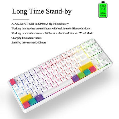 Ajazz K870T 87-Key Hot Swap Bluetooth/Wired Dual Mode RGB Backlight Office Game Mechanical Keyboard Red Shaft (White) - Wireless Keyboard by Ajazz | Online Shopping UK | buy2fix