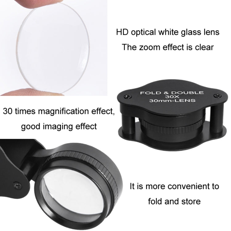 30x 30mm Optical Glass Lens Jewelry Appraisal Folding Magnifier(Carton Package) - Detection Jewelry by buy2fix | Online Shopping UK | buy2fix