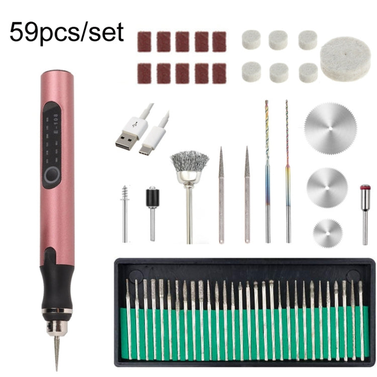 E108 59pcs/set Wireless Portable USB Rechargeable Mini Electric Drill Pen(Rose Gold) - Abrasive Tools & Accessories by buy2fix | Online Shopping UK | buy2fix