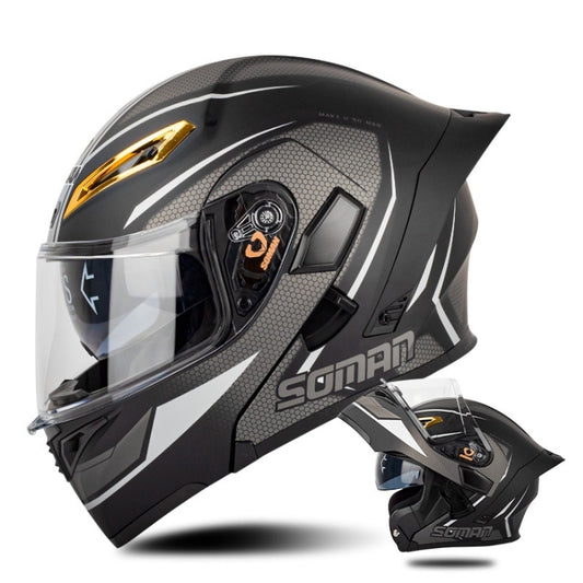 SOMAN Motorcycle Dual Lens Riding Peel-Off Full Coverage Helmet, Size: S(Black Gray Track) - Helmets by SOMAN | Online Shopping UK | buy2fix