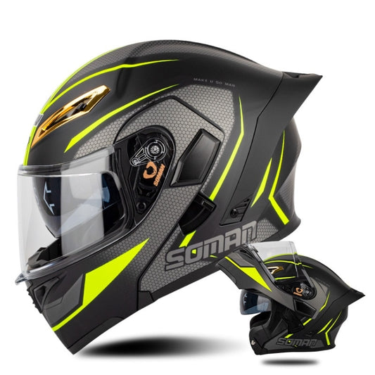 SOMAN Motorcycle Dual Lens Riding Peel-Off Full Coverage Helmet, Size: S(Black Yellow Track) - Helmets by SOMAN | Online Shopping UK | buy2fix