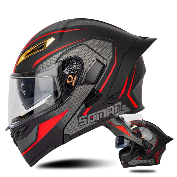 SOMAN Motorcycle Dual Lens Riding Peel-Off Full Coverage Helmet, Size: M(Black Red Track) - Helmets by SOMAN | Online Shopping UK | buy2fix