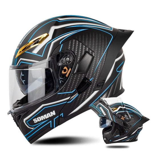 SOMAN Motorcycle Dual Lens Riding Peel-Off Full Coverage Helmet, Size: XL(Matt Black Blue) - Helmets by SOMAN | Online Shopping UK | buy2fix