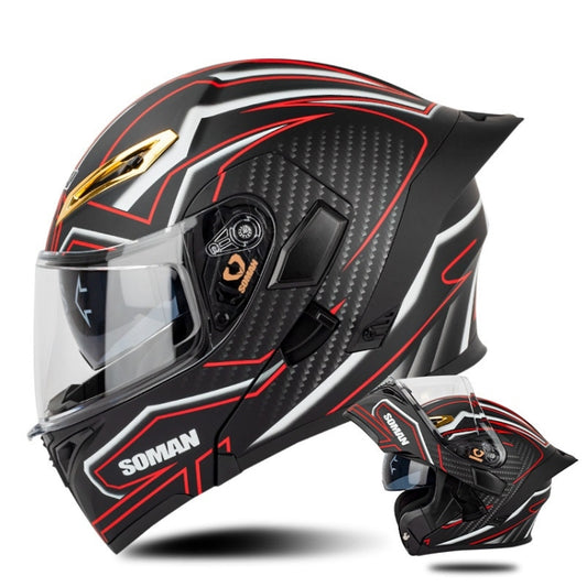 SOMAN Motorcycle Dual Lens Riding Peel-Off Full Coverage Helmet, Size: XXL(Matt Black Red) - Helmets by SOMAN | Online Shopping UK | buy2fix