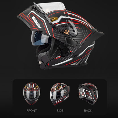 SOMAN Motorcycle Dual Lens Riding Peel-Off Full Coverage Helmet, Size: XXL(Bright Black Green) - Helmets by SOMAN | Online Shopping UK | buy2fix