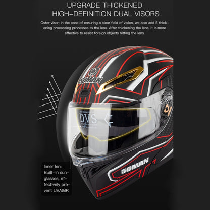 SOMAN Motorcycle Dual Lens Riding Peel-Off Full Coverage Helmet, Size: XXL(Black Gray Track) - Helmets by SOMAN | Online Shopping UK | buy2fix