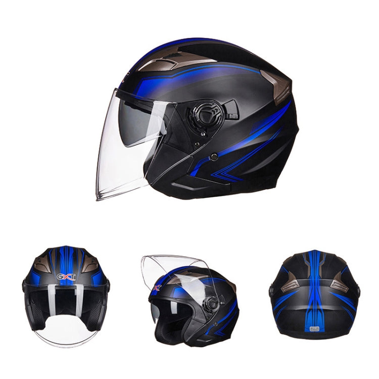 GXT 708 Electric Vehicle Dual Lens Helmet Four Seasons Safety Helmet, Size: M(Bright Black Blue) - Helmets by GXT | Online Shopping UK | buy2fix