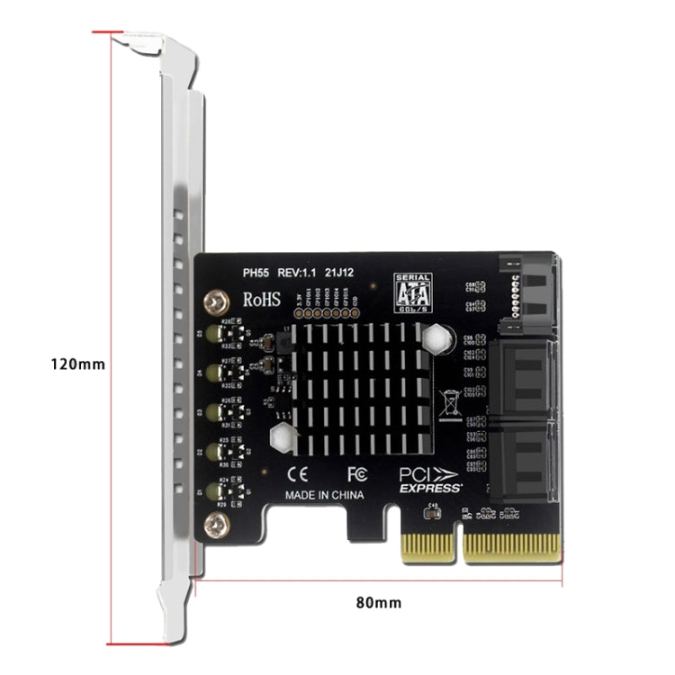 PCI-E To 5 SATA 3.0 Expansion Card(Full High Baffle) - Add-on Cards by buy2fix | Online Shopping UK | buy2fix