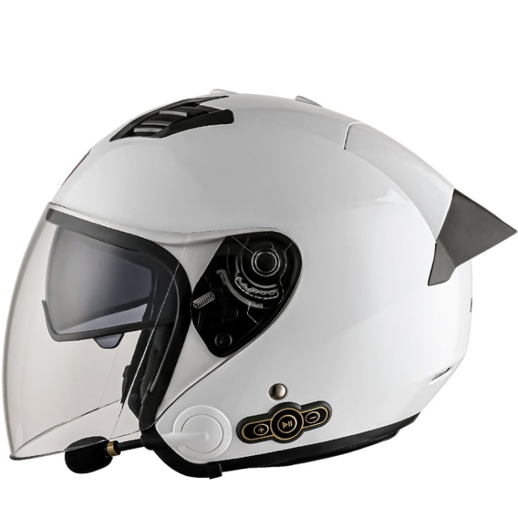 KUQIBAO Motorcycle Smart Bluetooth Sun Protection Double Lens Safety Helmet, Size: L(White+Gray Tail) - Helmets by KUQIBAO | Online Shopping UK | buy2fix